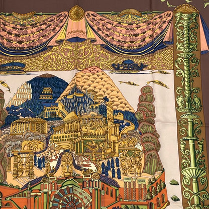 Hermes Carre 90 L Atlantide Atlantis Continental Silk Scarf Brown