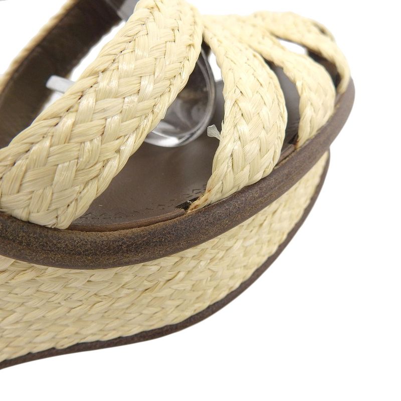 Unused Bottega Veneta Current Logo Straw Leather Wedge Sole Sandals 24cm