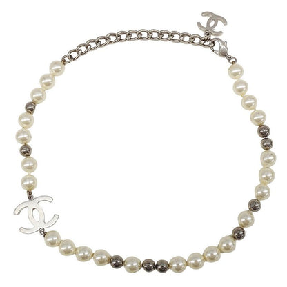 Chanel Necklace Ladies Brand Faux Pearl White Silver Hardware Fashionable