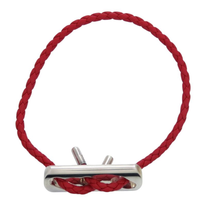 Hermes Leather 925 Silver Red Bracelet 0093 Hermes
