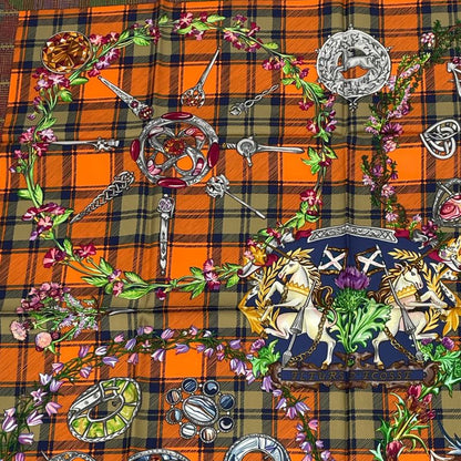 Hermes Carre 90 Silk Scarf Fleurs D'ecosse Scottish Flowers Multicolor