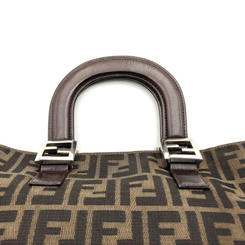 Fendi Zucca Handbag Tote Bag Nylon Brown Khaki Women