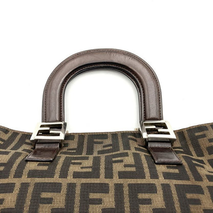 Fendi Zucca Handbag Tote Bag Nylon Brown Khaki Women