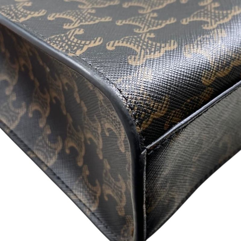 Celine Tote Shoulder Bag Medium Vertical Cabas 194432 Triomphe Black Brown