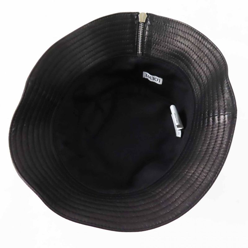 LOEWE Anagram Leather Lamb Leather Hat With Patches Hat Black Silver Hardware