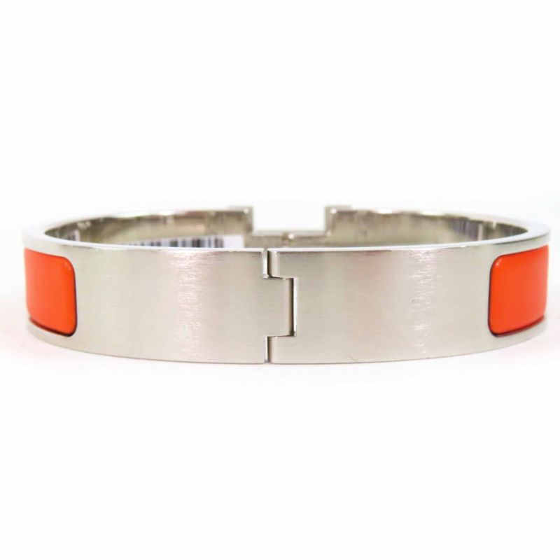 Hermes Quick H PM Quick HH Fan Bangle Bracelet Metal Orange Silver Made In