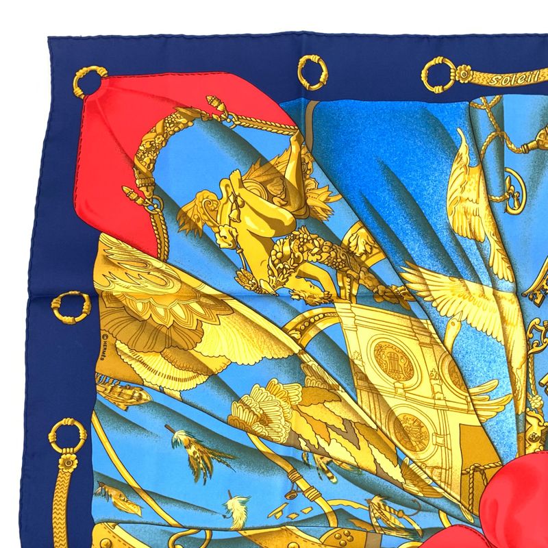 Hermes Carre 90 Soleil De Soie Silk Sun Scarf Silk Light Blue X Navy X Red