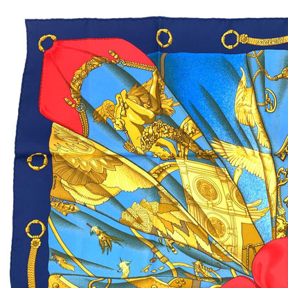 Hermes Carre 90 Soleil De Soie Silk Sun Scarf Silk Light Blue X Navy X Red