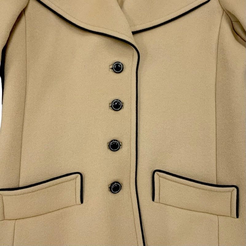 Gucci Single Breasted Coat Outer Chester Long Wool Beige Black