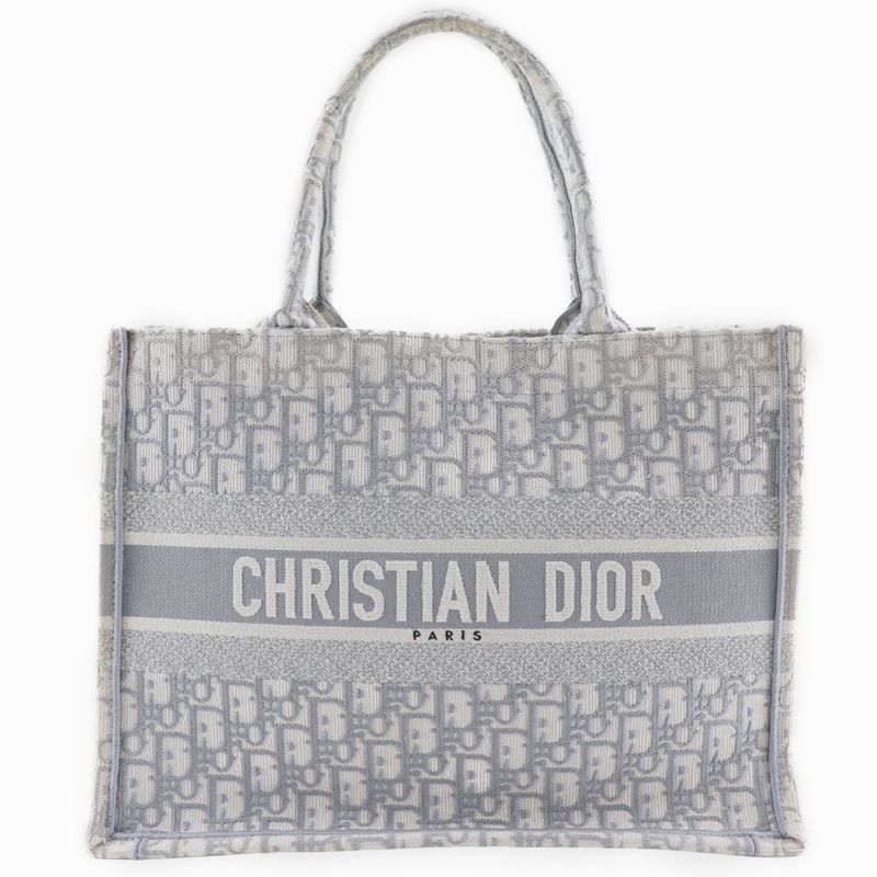 Dior Christian Dior Book Tote Medium Oblique Embroidery Cotton Light Gray