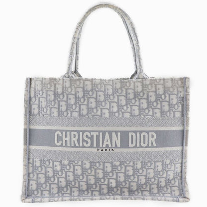 Dior Christian Dior Book Tote Medium Oblique Embroidery Cotton Light Gray