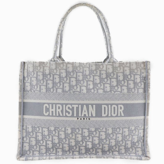 Dior Christian Dior Book Tote Medium Oblique Embroidery Cotton Light Gray