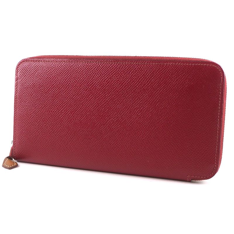 Hermes Azap Silk-in Vaux-epson And Silk Rouge Red X Unisex Long Wallet