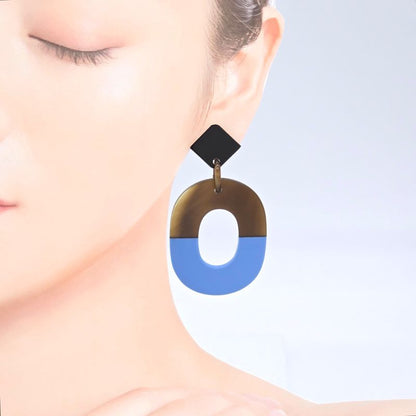 Hermes Earrings Ism Binaural Buffalo Horn Lacquer Brownish/blue Color Silver