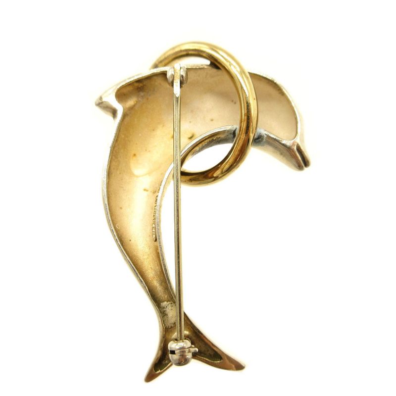 Tiffany & Co Dolphin Silver 925 18K Yellow Gold Silver Gold Brooch 0089 Tiffany