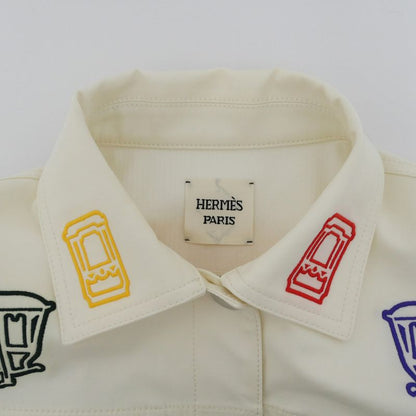 Hermes Multicolor Embroidery Jacket 4e0258dn 38 Ivory Cotton Ladies
