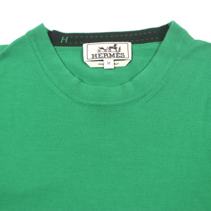 Hermes 22AW 100% Wool H Embroidery Crew Neck High Gauge Knit Sweater Green M