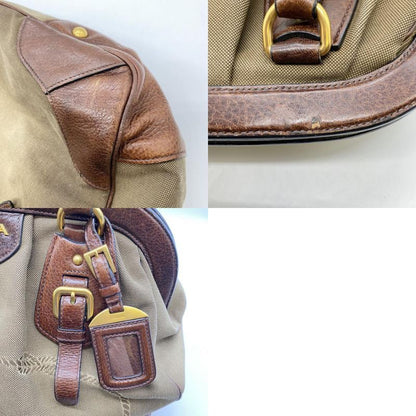 Prada Logo Jacquard Tote Handbag Leather Brown Beige Women Men Vintage Fashion