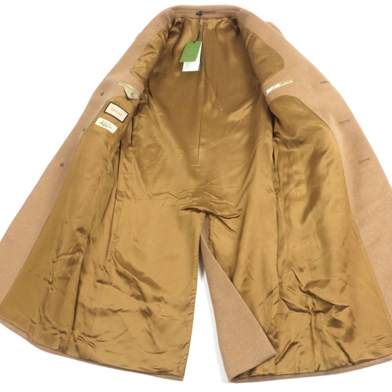  Gucci 23AW 753089 100% Camel Hair City Label Logo Buttons Single Chester Coat