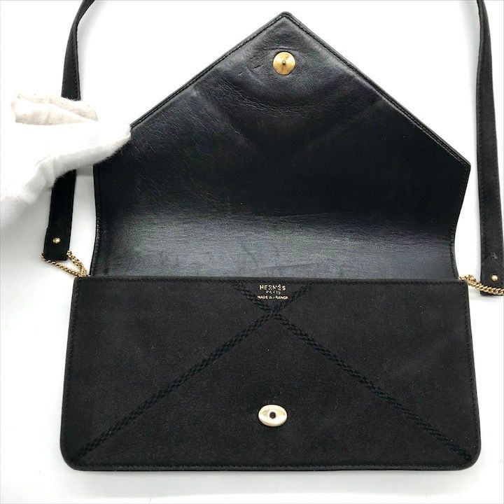 Hermes Dobris Suede 2-Way Shoulder Clutch Black