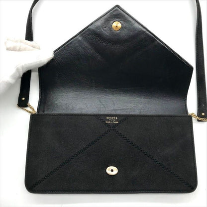 Hermes Dobris Suede 2-Way Shoulder Clutch Black