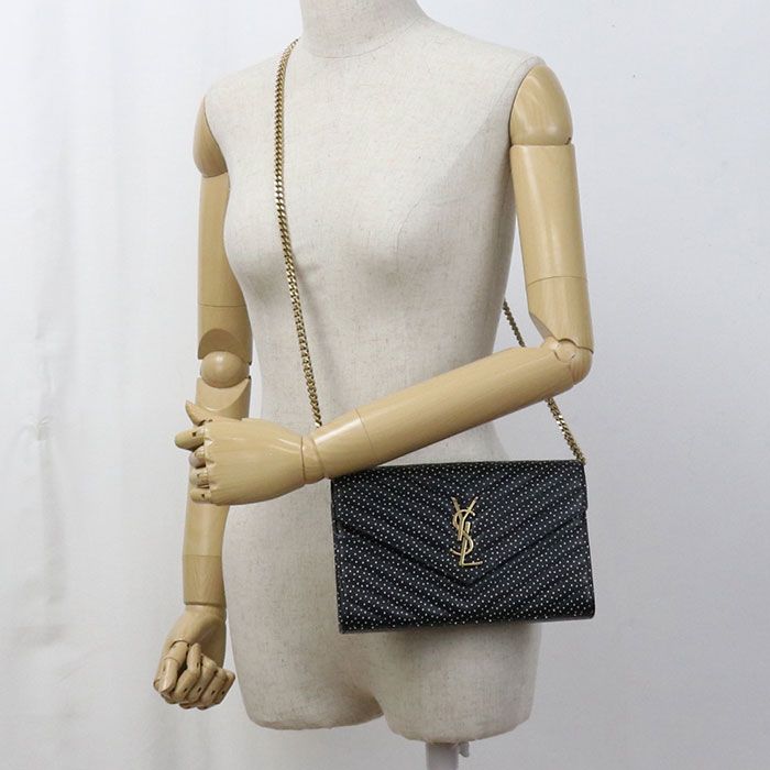 Saint Laurent Cassandra 377828 Bow01 1000 Chain Wallet Leather Women