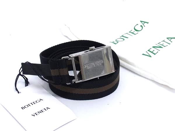 Bottega Veneta Canvas Silver Hardware Belt Men's Black And Brown Fl7597