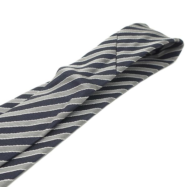 Chanel Necktie Striped 9.5cm (3.74in) Silk Gray and Navy Coco Mark