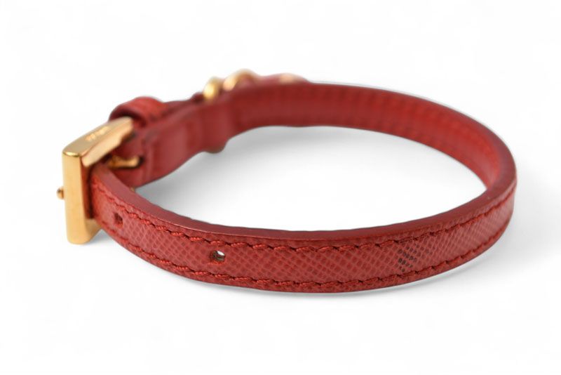 Prada Unused Bracelet Bangle Prada Saffiano Heart Charm Fuoco Red 1ajd45