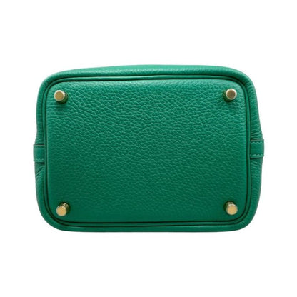 Hermes Handbag Picotin Lock PM W Engraved Taurillon Clemence Vertigo Green Gold