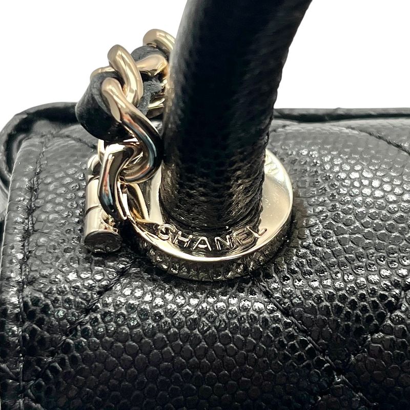 Chanel Shoulder Bag Leather Coco Handle Micro Caviar Skin Gold Hardware Black