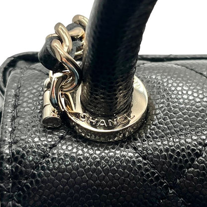 Chanel Shoulder Bag Leather Coco Handle Micro Caviar Skin Gold Hardware Black