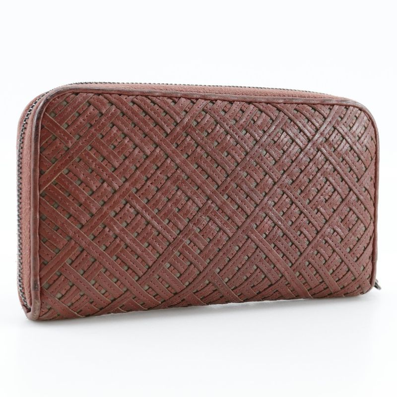 Bottega Veneta Bottega Veneta Round Zipper Intrecciato Lambskin Reddish Brown