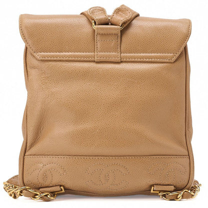 Chanel Backpack Caviar Skin Triple Coco Turnlock Beige Gold Hardware Women's