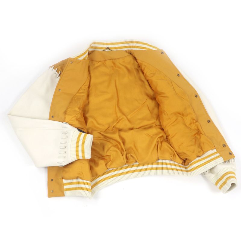 Louis Vuitton 2024 Sleeve Leather Back Logo Padded Varsity Jacket Mustard 52