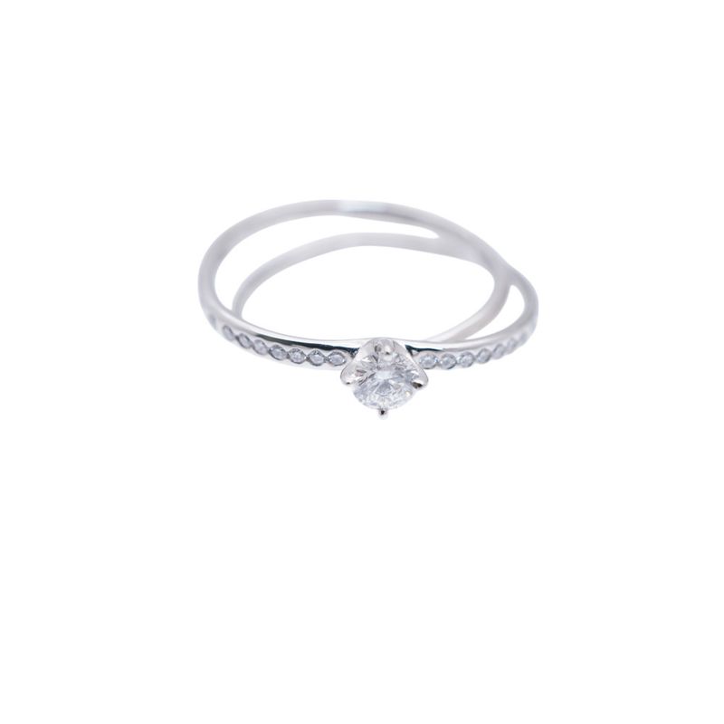 Hermes Vertige Coeur Diamond 030ct 18K White Gold #50 Ring 750wg White Togo