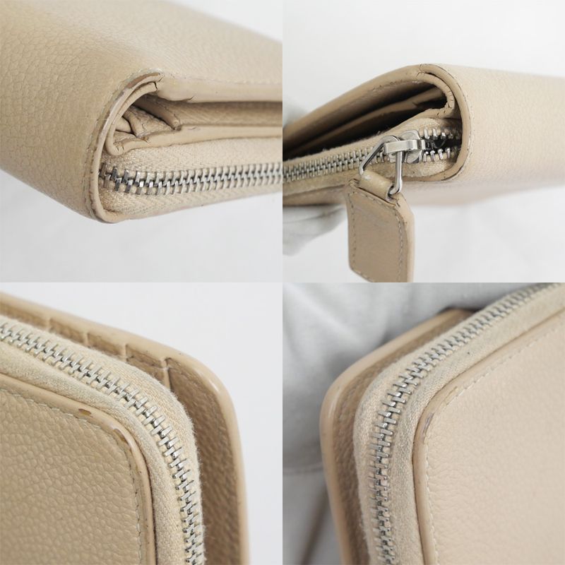 Saint Laurent Bifold Long Wallet Beige Compact Wallet Leather 414661