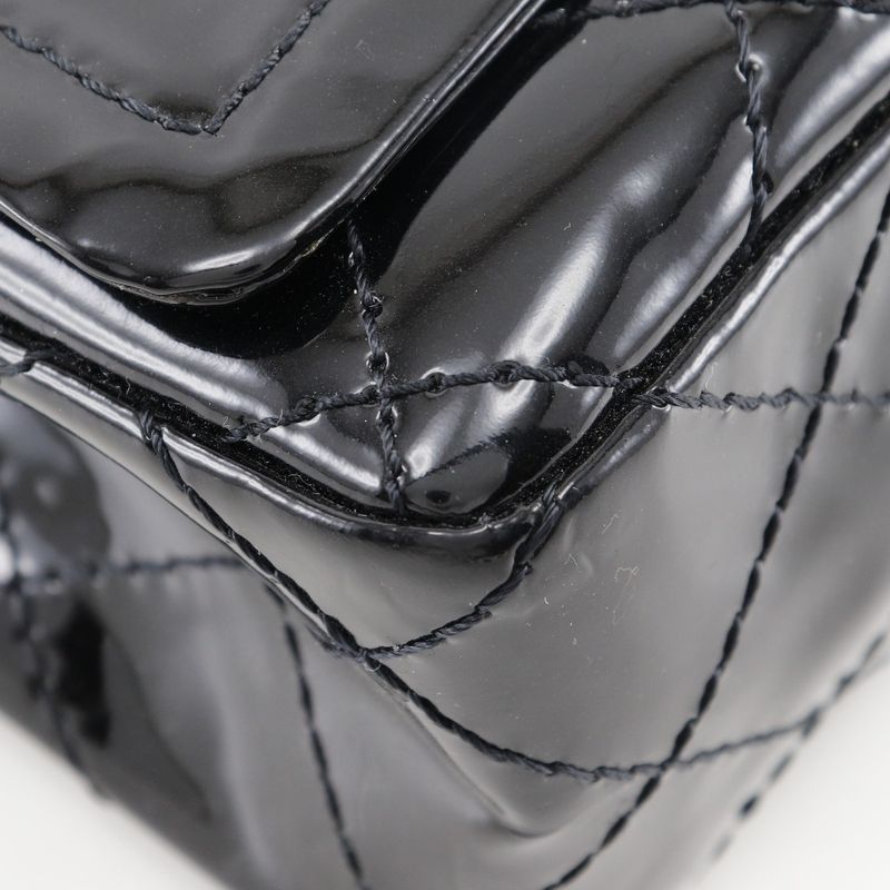 Chanel Chain Shoulder Matelasse Double Flap Patent Leather Black Women's