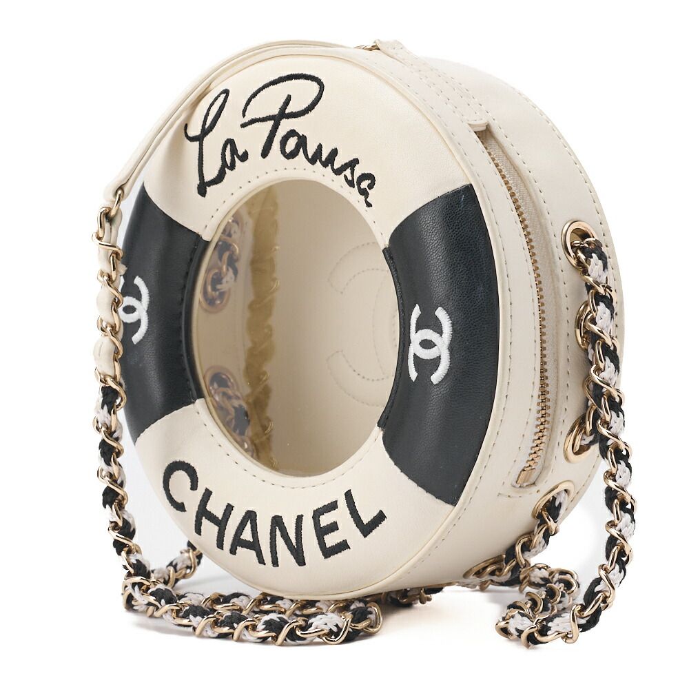 Chanel Cruise Line Floating Chain Shoulder Bag Lambskin And Vinyl Black With