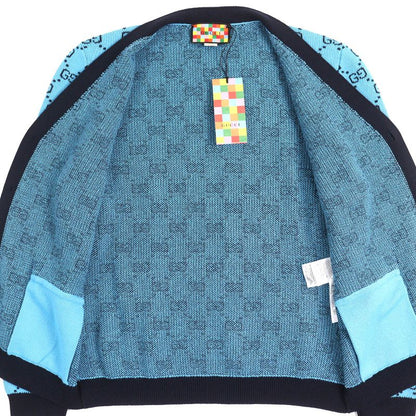 Gucci 2020 661156 Wool Cotton GG Pattern V-neck Logo Button Knit Cardigan Blue