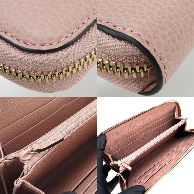 Gucci Long Wallet 449347 Interlocking Leather Pink Gold Hardware Round Zipper