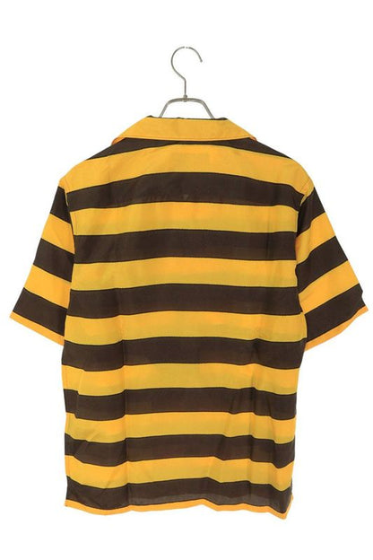 Prada Usc414 S221 1030 Striped Silk Short Sleeve Shirt Men's XS