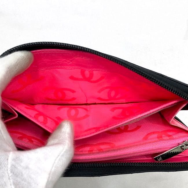 Chanel Round Zipper Long Wallet F21276 Black Cambon