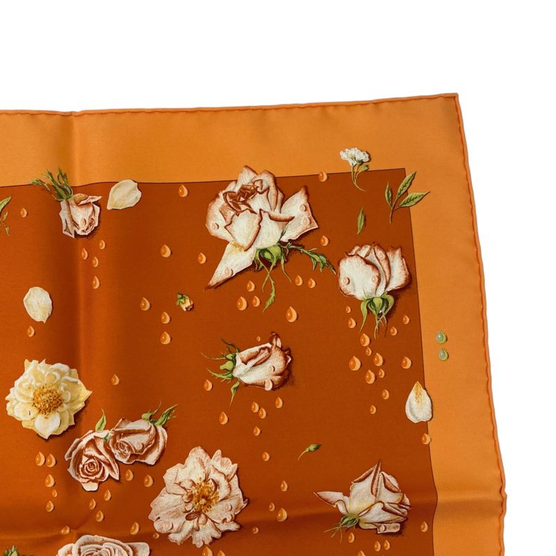 Hermes Scarf Silk LA Rosee Anne Gavarni Rose Drop Orange With Box