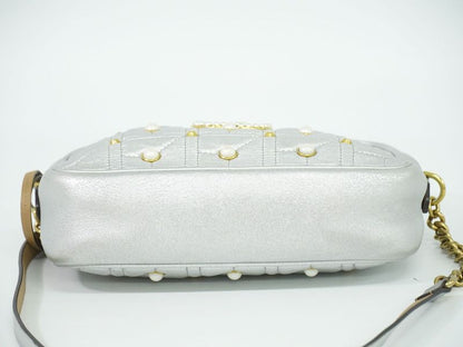 Authentic Gucci GG Marmont Faux Pearl Small Shoulder Bag Pochette Leather