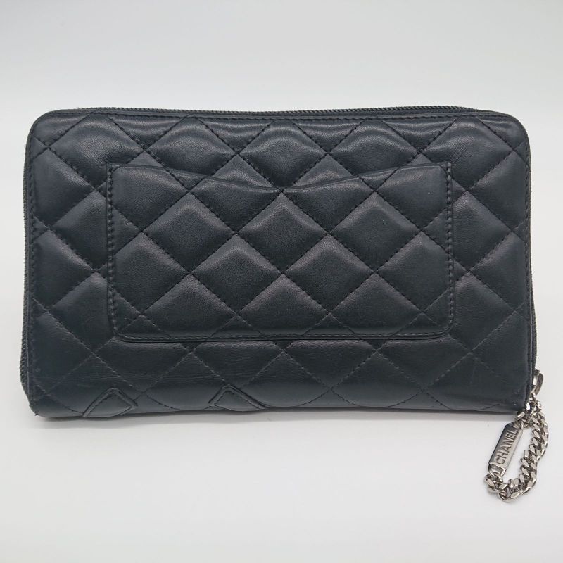 Chanel Long Wallet Organizer Cambon Line Round Zip Zipper With Seal Black/black