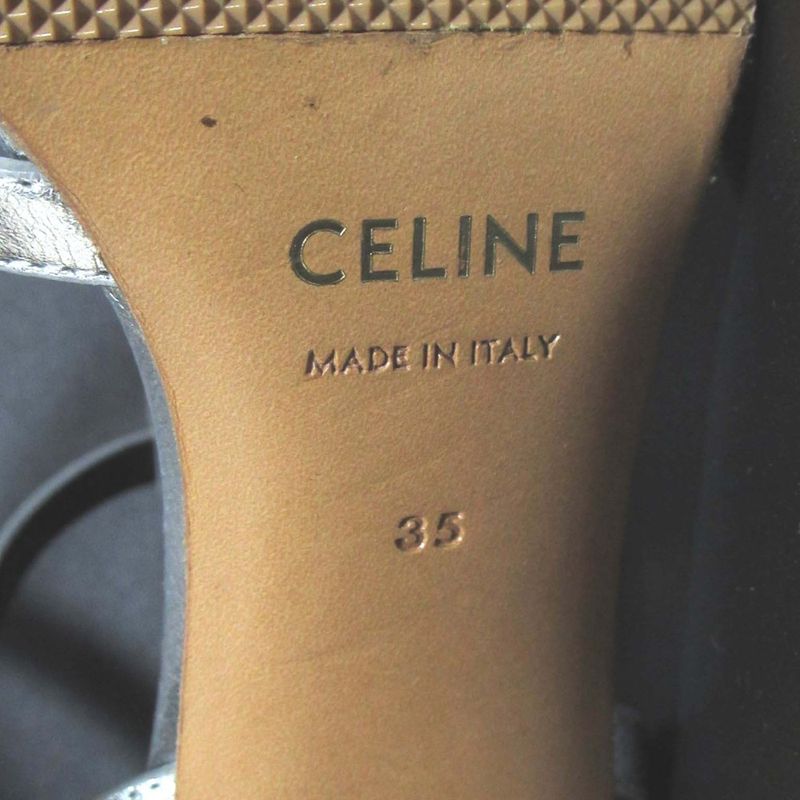 Celine High Heel Ankle Strap Sandals Size 35 Approx 22cm (8.66in) Silver Color