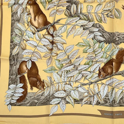 Hermes Carre 90 Casse Noisette Nutcracker Squirrel Pattern Nuts Scarf Silk