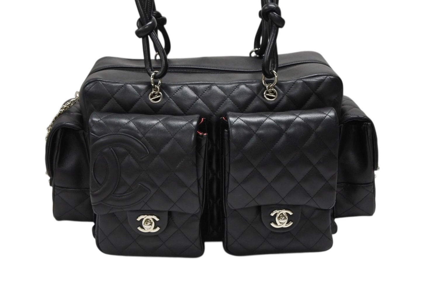Chanel Cambon Line Multi Pocket Boston Bag Calfskin Black Pink — view 2