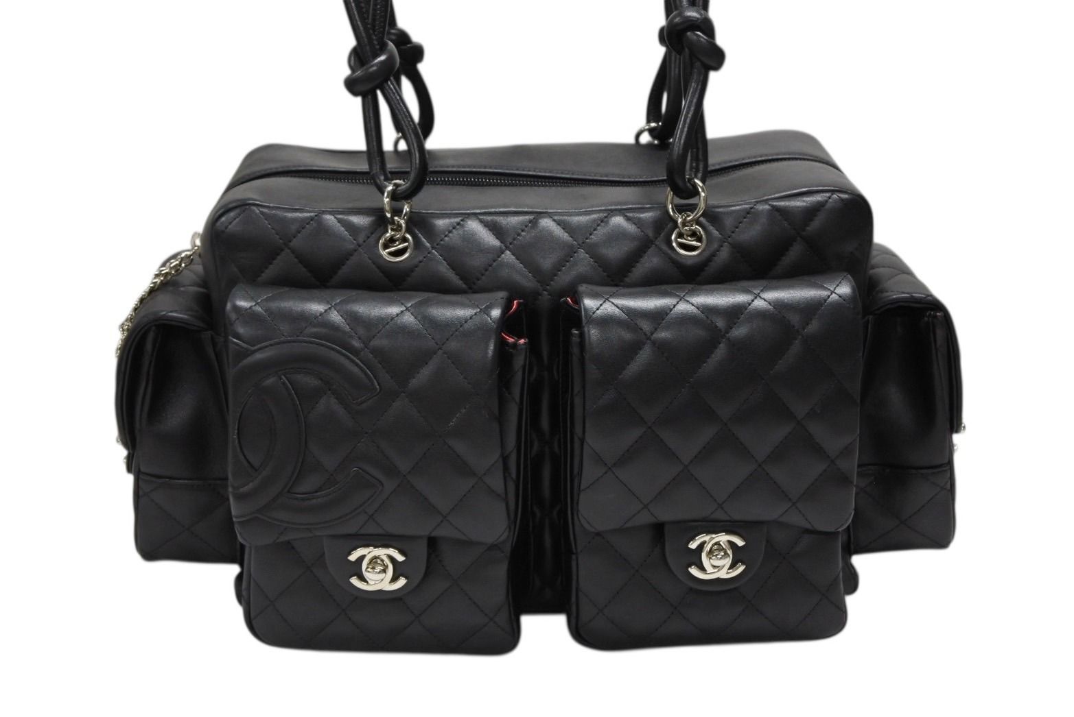 Chanel Cambon Line Multi Pocket Boston Bag Calfskin Black Pink — view 2